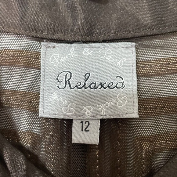 Peck & Peck Women’s Relaxed Jacket Tan Brown Formal Evening Zip Front Top Sz 12 - Picture 9 of 10